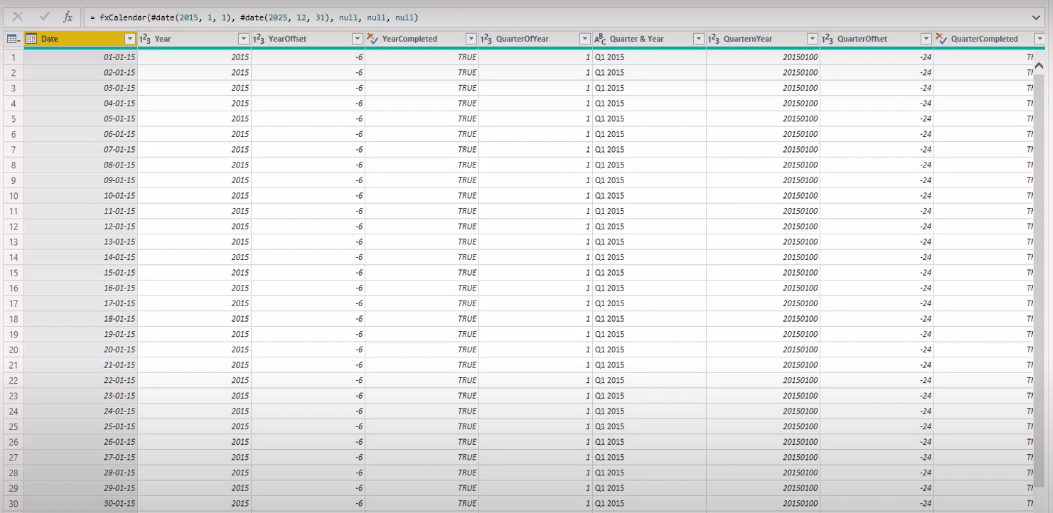 Utökad datumtabell Power Query M-funktion