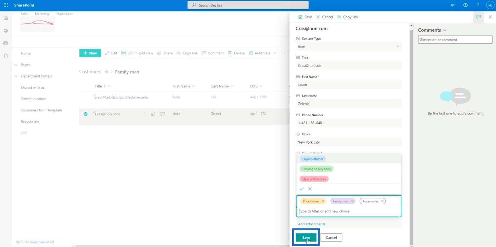 Přidání pole SharePoint Choice v seznamu