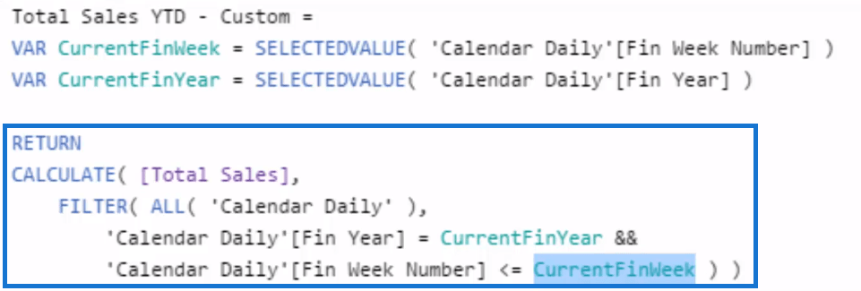 År til dato salg for LuckyTemplates Egendefinerte kalendertabeller