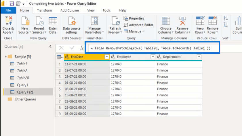 Sammenligning af tabeller i Power Query |  LuckyTemplates Tutorial