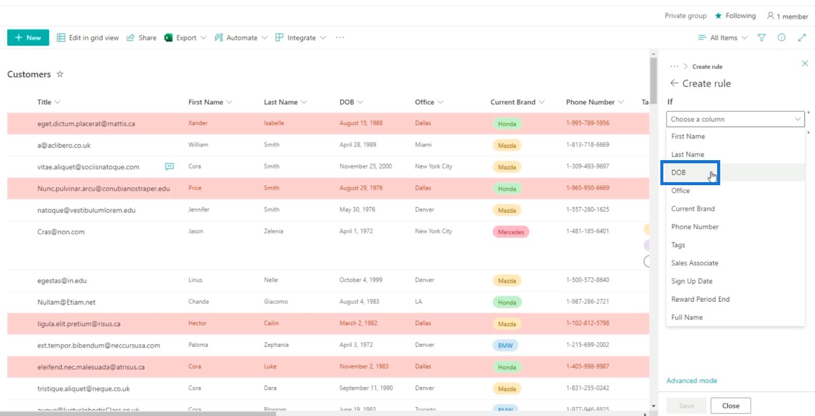 SharePoint List Formatering Walkthrough