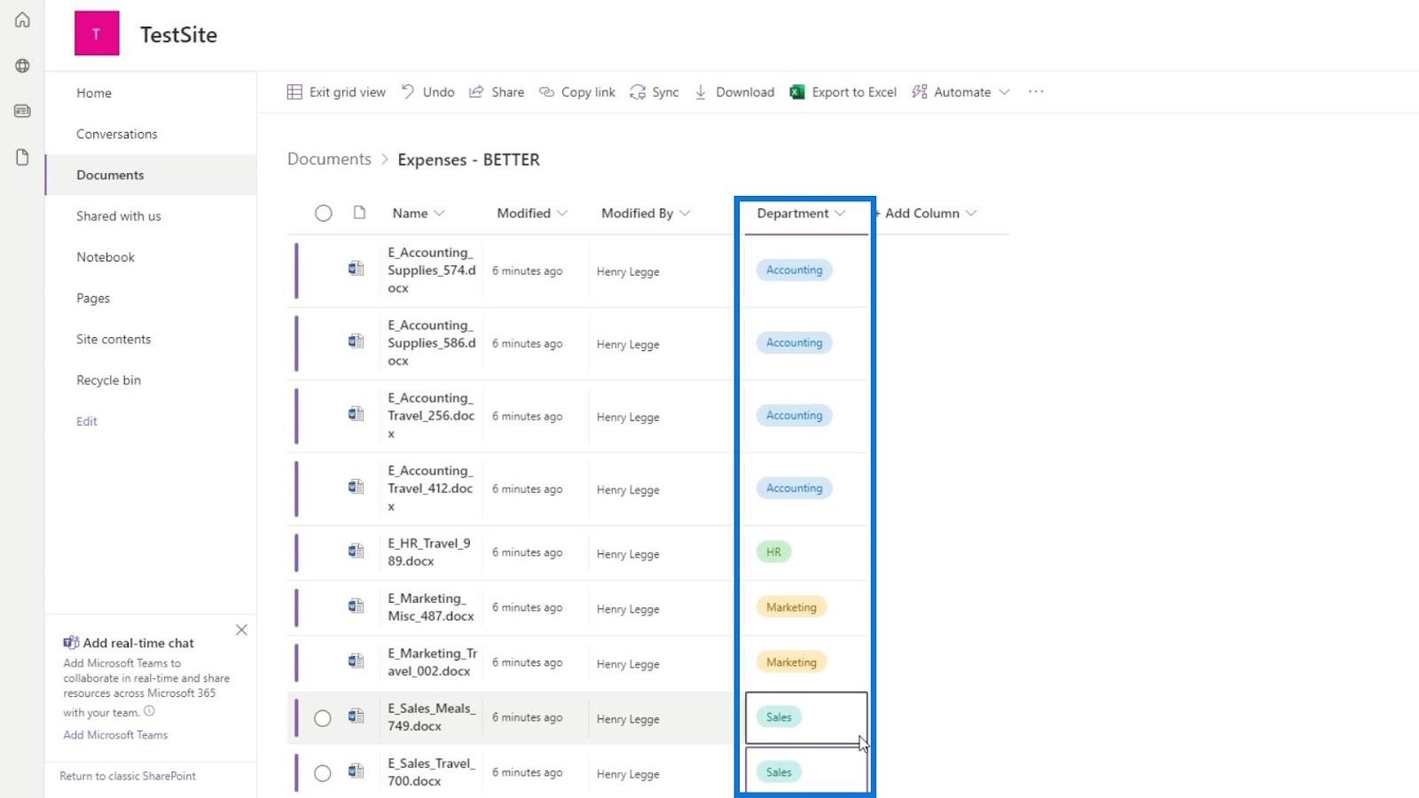 Metaadatok hozzáadása a SharePointban oszlopok segítségével