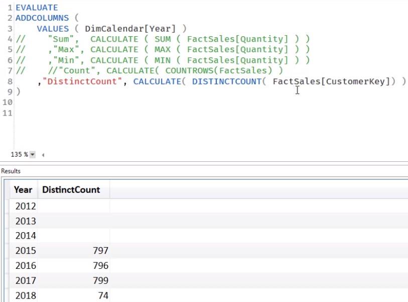 XmSQL-aggregeringer i VertiPaq DAX Studio