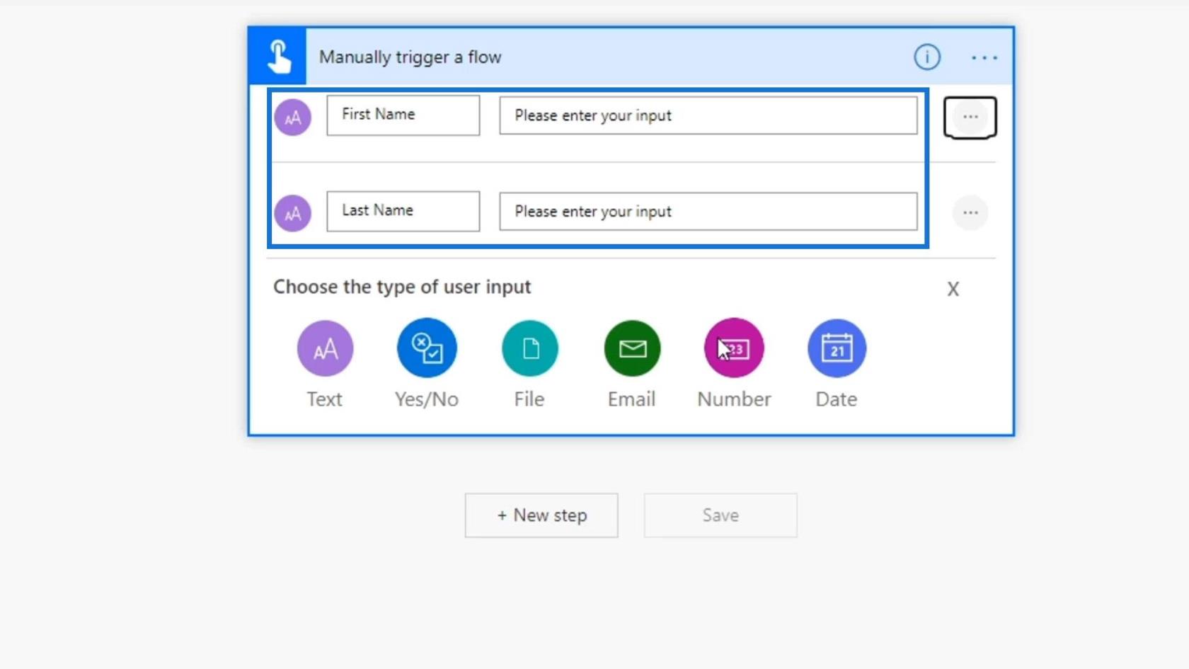 Workflow-input i Microsoft Power Automate