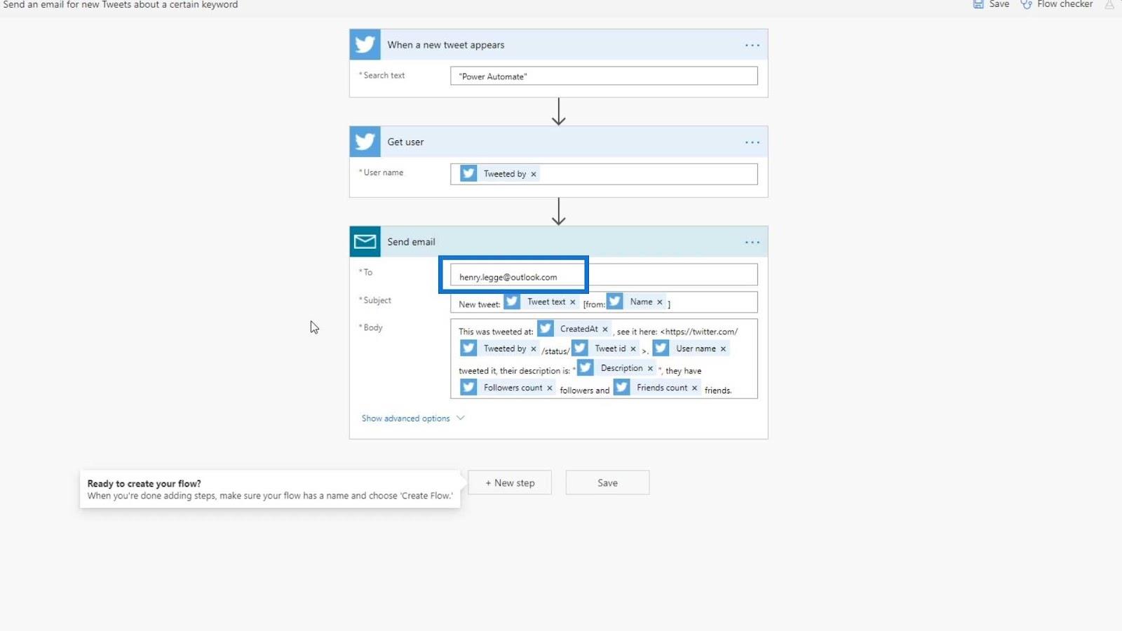 Automatiseret flow i Microsoft Power Automate