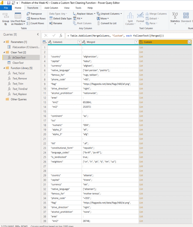 Skapa en anpassad textrengöringsfunktion i Power Query