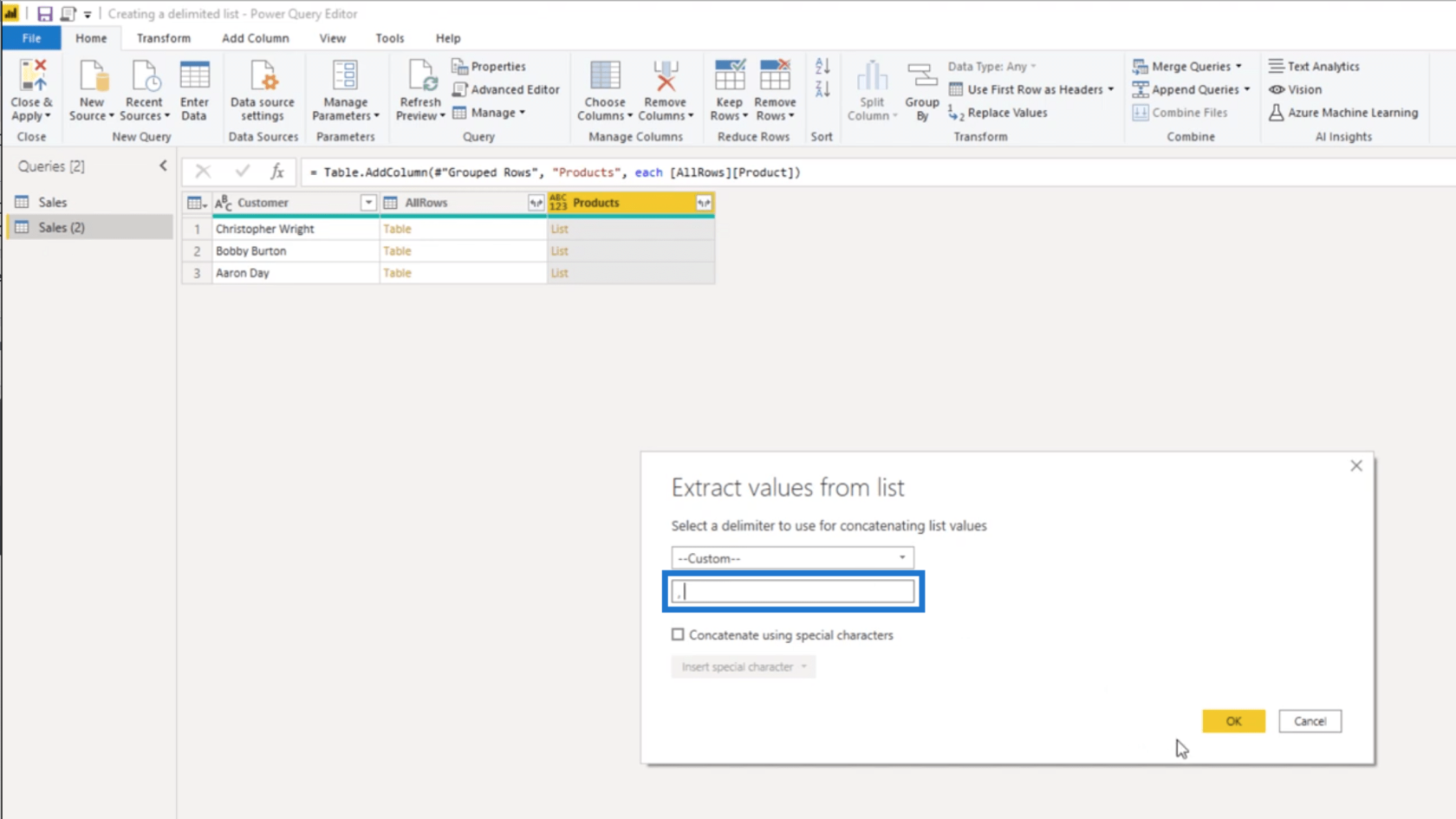 Створення списку з роздільниками в Power Query – навчальний посібник із редактора запитів