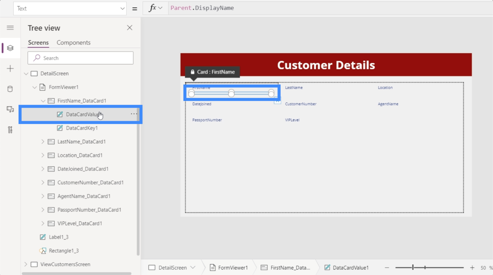 MS Power Appsin yksityiskohtainen näyttö ja lomakenäyttö