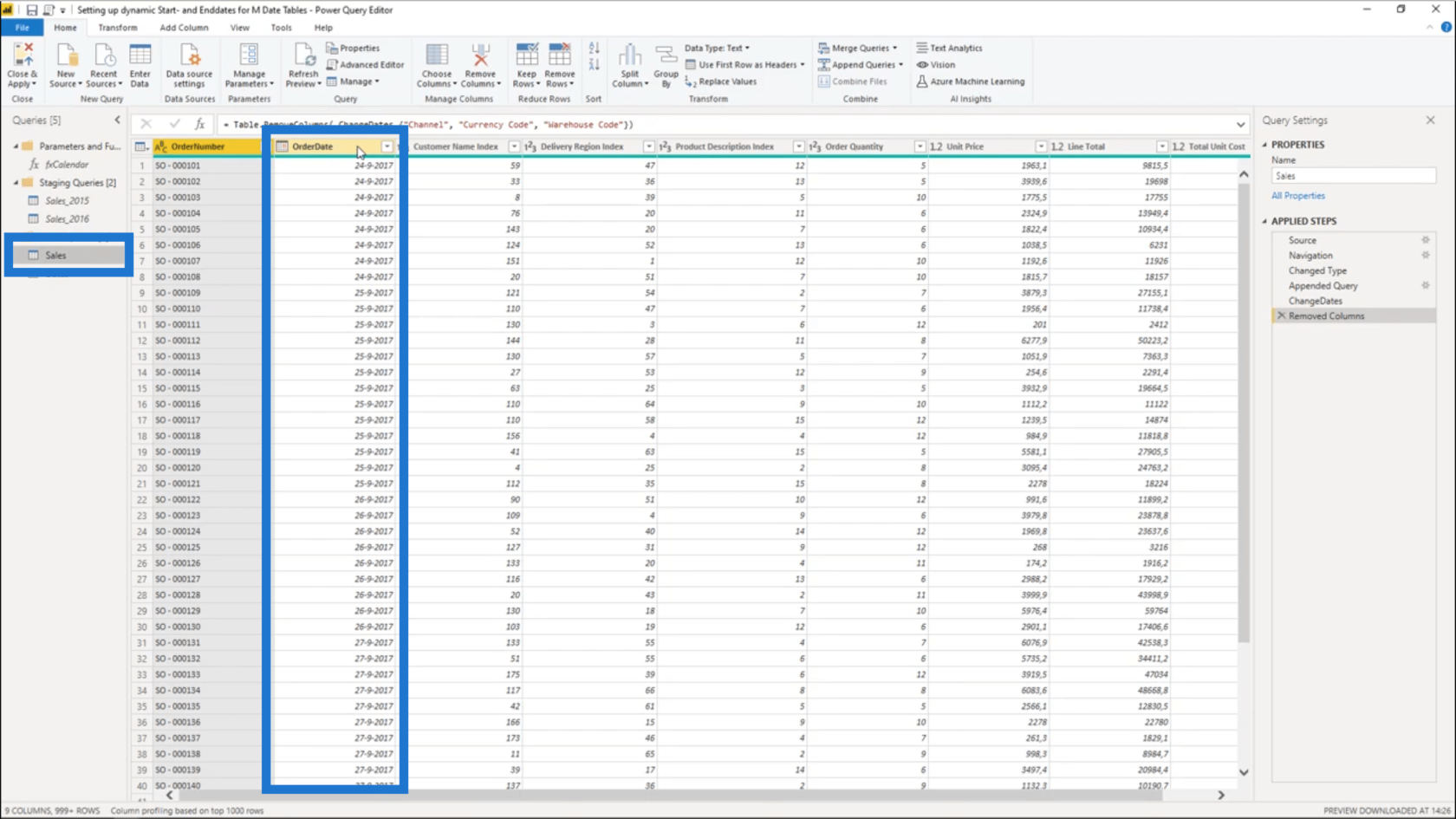 Nastavenie dynamického počiatočného a koncového dátumu pre tabuľky dátumov Power Query