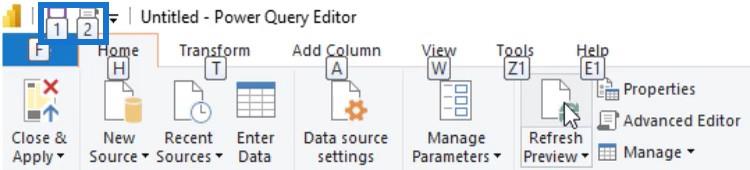 Power Query -työkalut, välilehdet ja käyttöliittymä