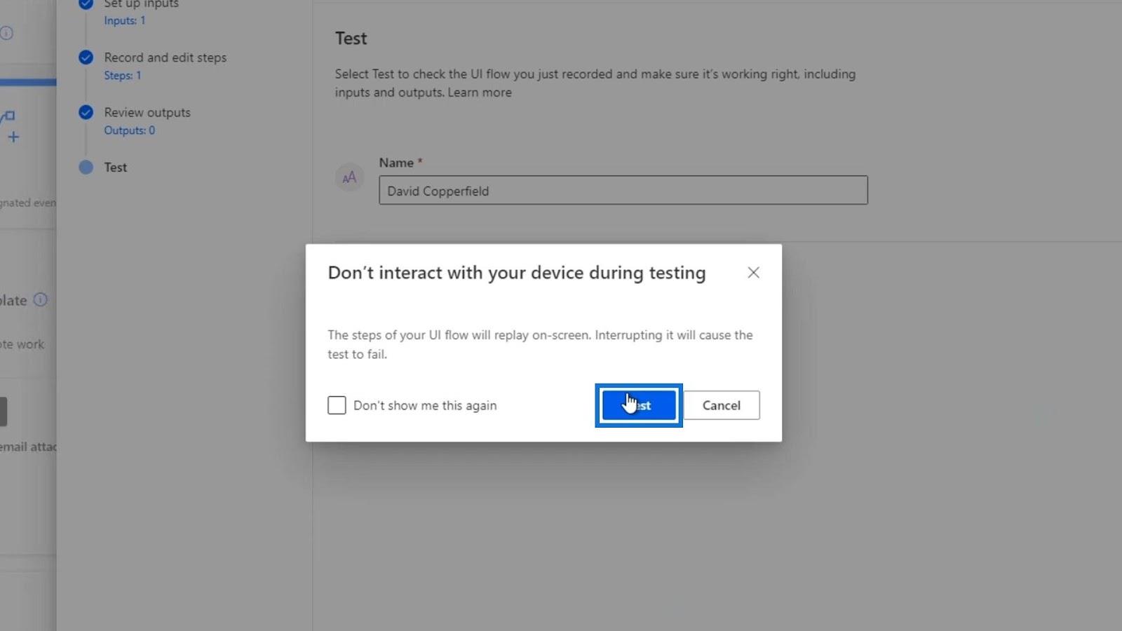 UI Flow bemenetek a Microsoft Power Automate-ban