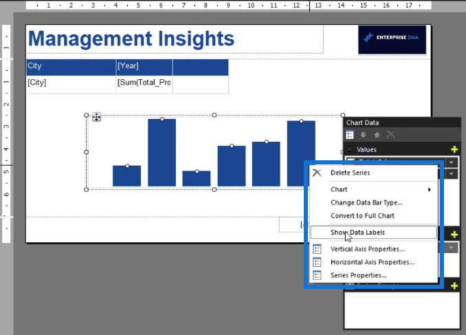 Hvordan formatere et SSRS Report Builder-datastolpediagram