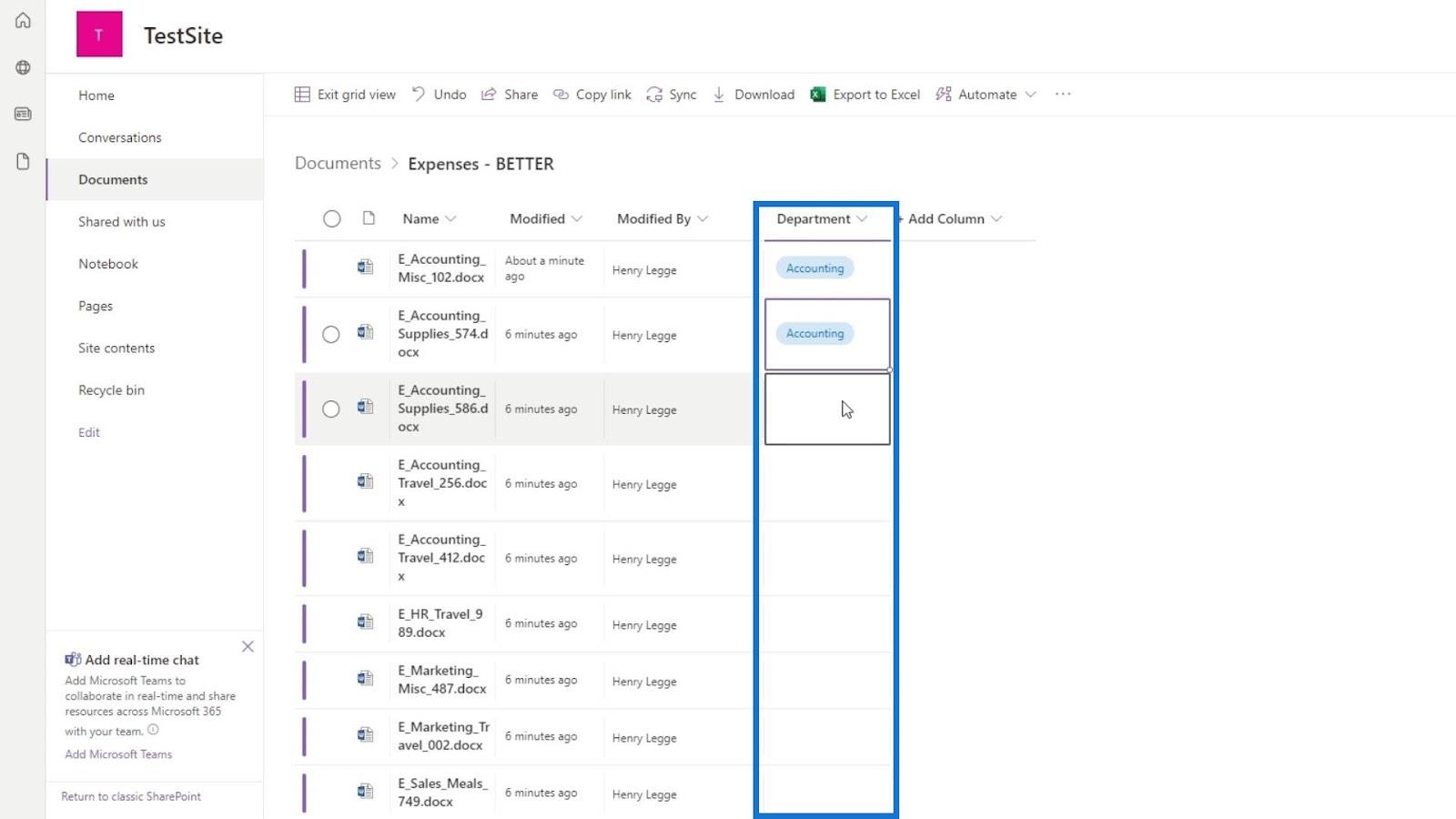 Metaadatok hozzáadása a SharePointban oszlopok segítségével