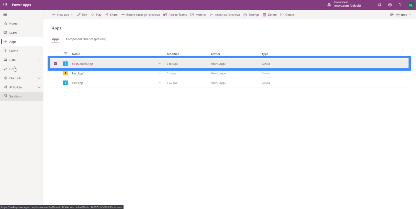 Publikování aplikací PowerApps a změna pořadí obrazovky