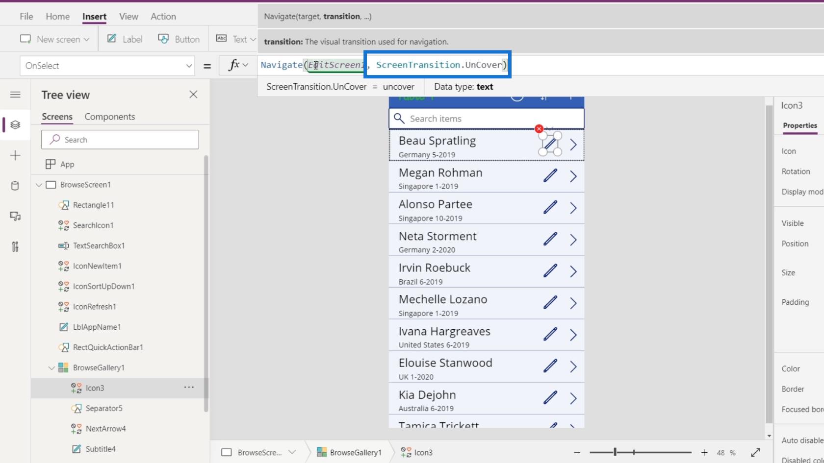 A PowerApps navigációs környezet áttekintése