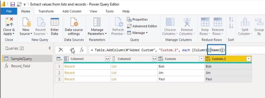 Extrahujte hodnoty ze záznamů a seznamů v Power Query