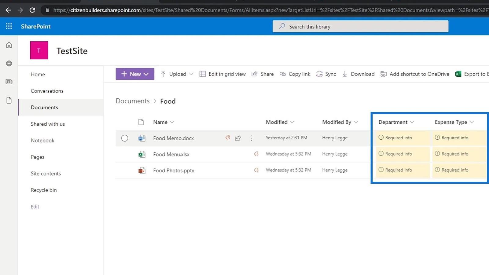 Tilføjelse af metadata i SharePoint ved hjælp af kolonner