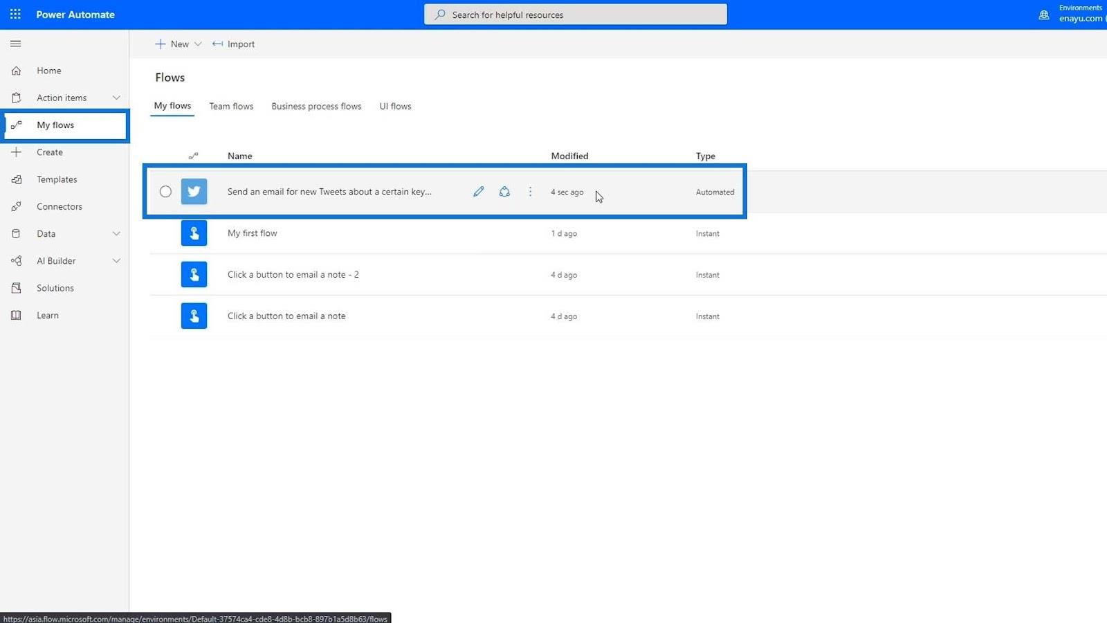 Automatiseret flow i Microsoft Power Automate