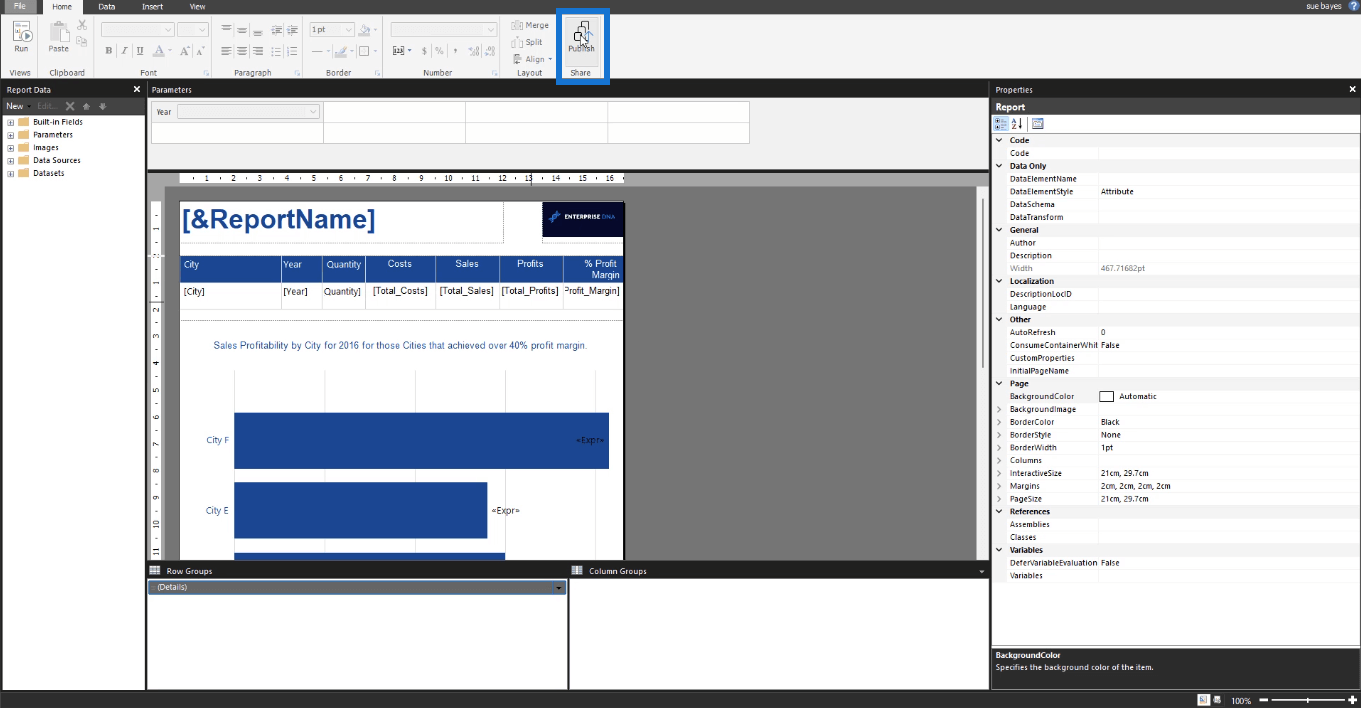 Paginerade rapporter i LuckyTemplates: Hur man publicerar och exporterar