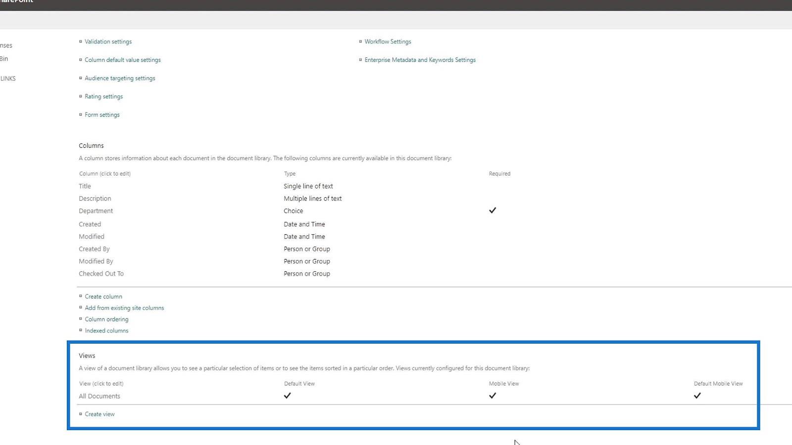 Innstillinger for SharePoint-nettstedbibliotek |  Et overblikk