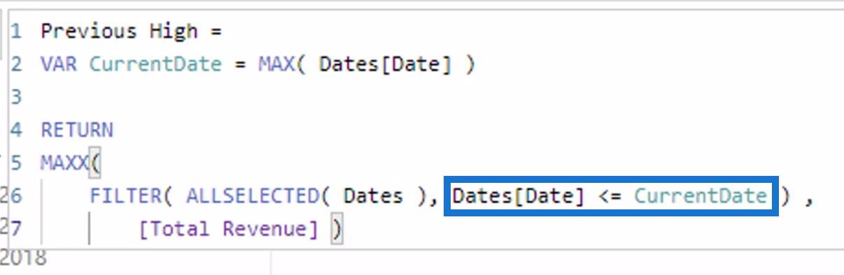 Dynamisk beregning af det tidligere højeste resultat ved hjælp af DAX-funktioner