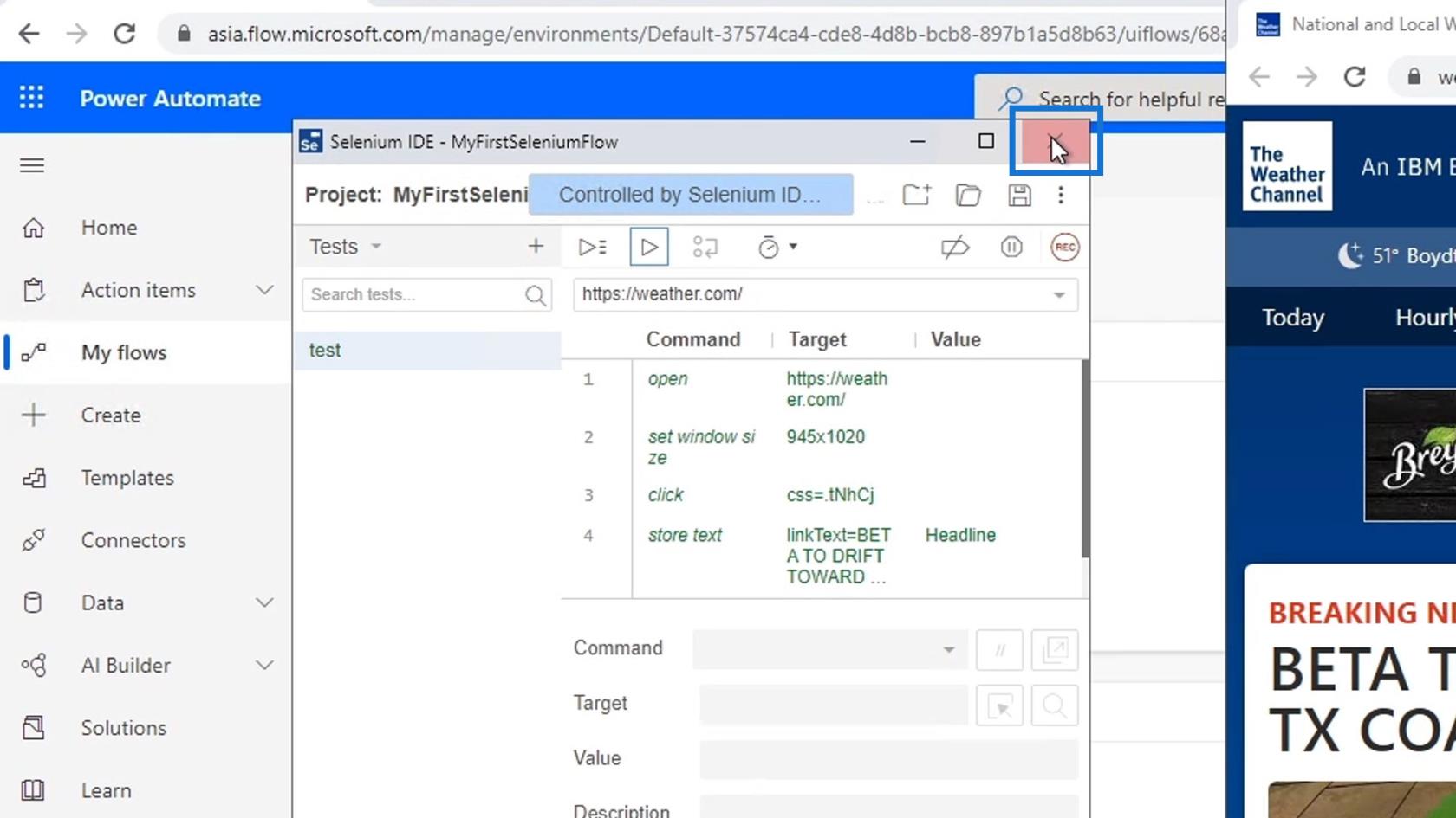 Selenium IDE a Power Automate UI Flowsban