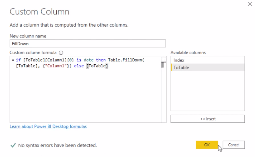 Rozvržení kalendáře do tabulkového formátu pomocí Power Query