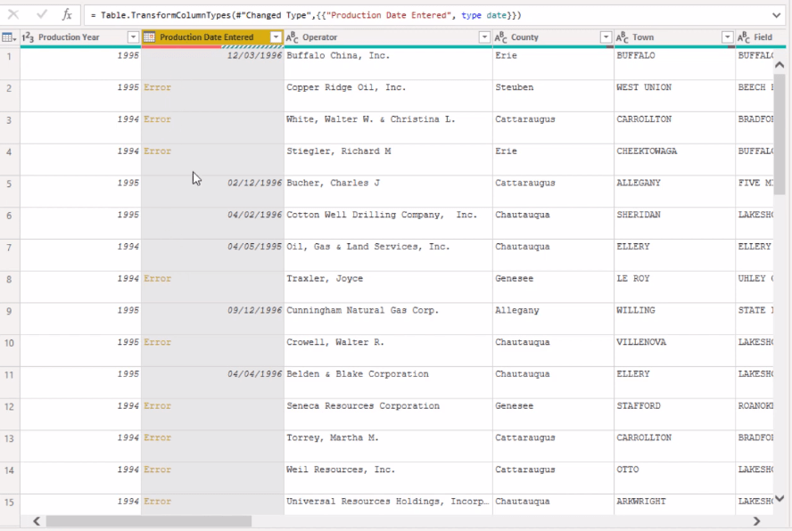 Endre datoformater ved hjelp av Power Query Editor