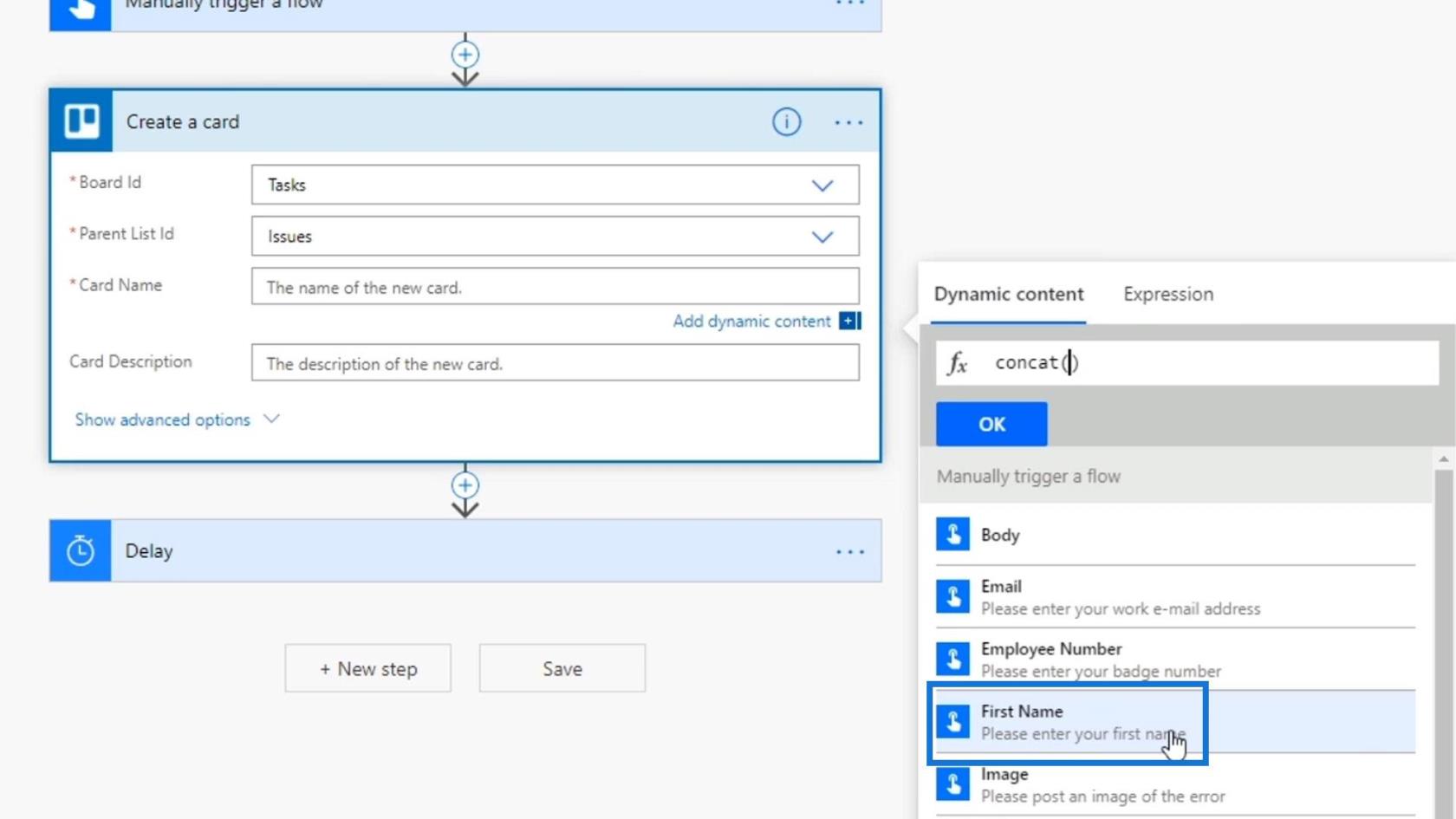 Munkafolyamat-bemenetek a Microsoft Power Automate-ban