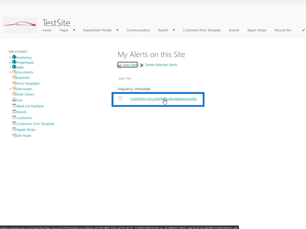 SharePoint List Alerts Setup