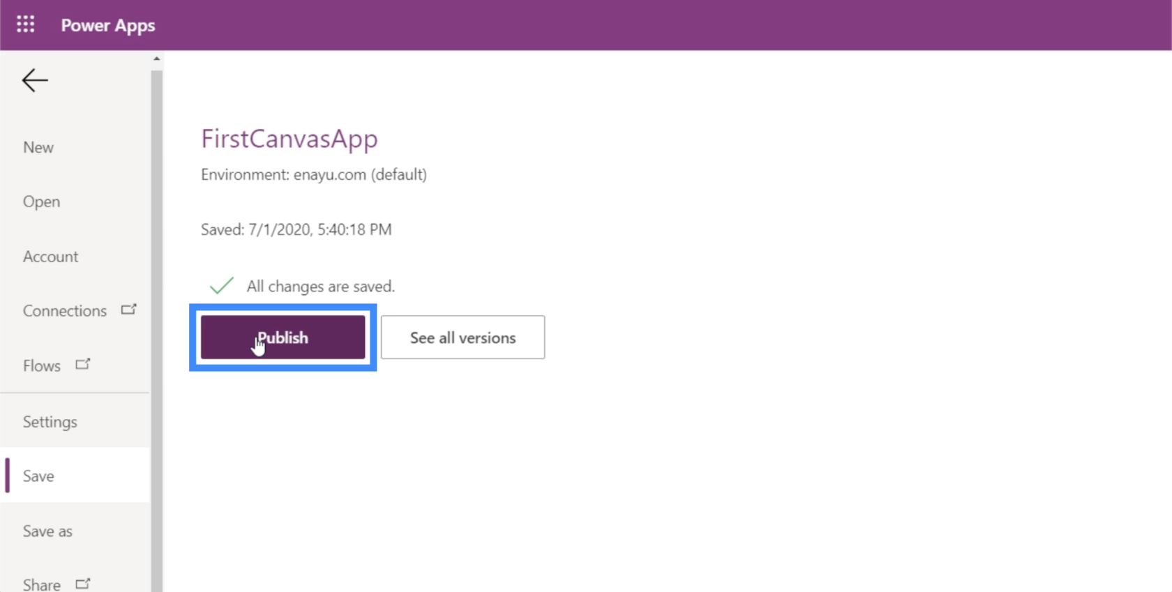 Publicera PowerApps-applikationer och ändra skärmordningen