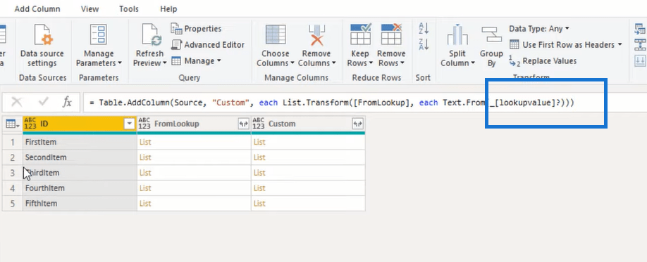 Handledning för Power Query Editor: Extrahera postfältvärden från listor