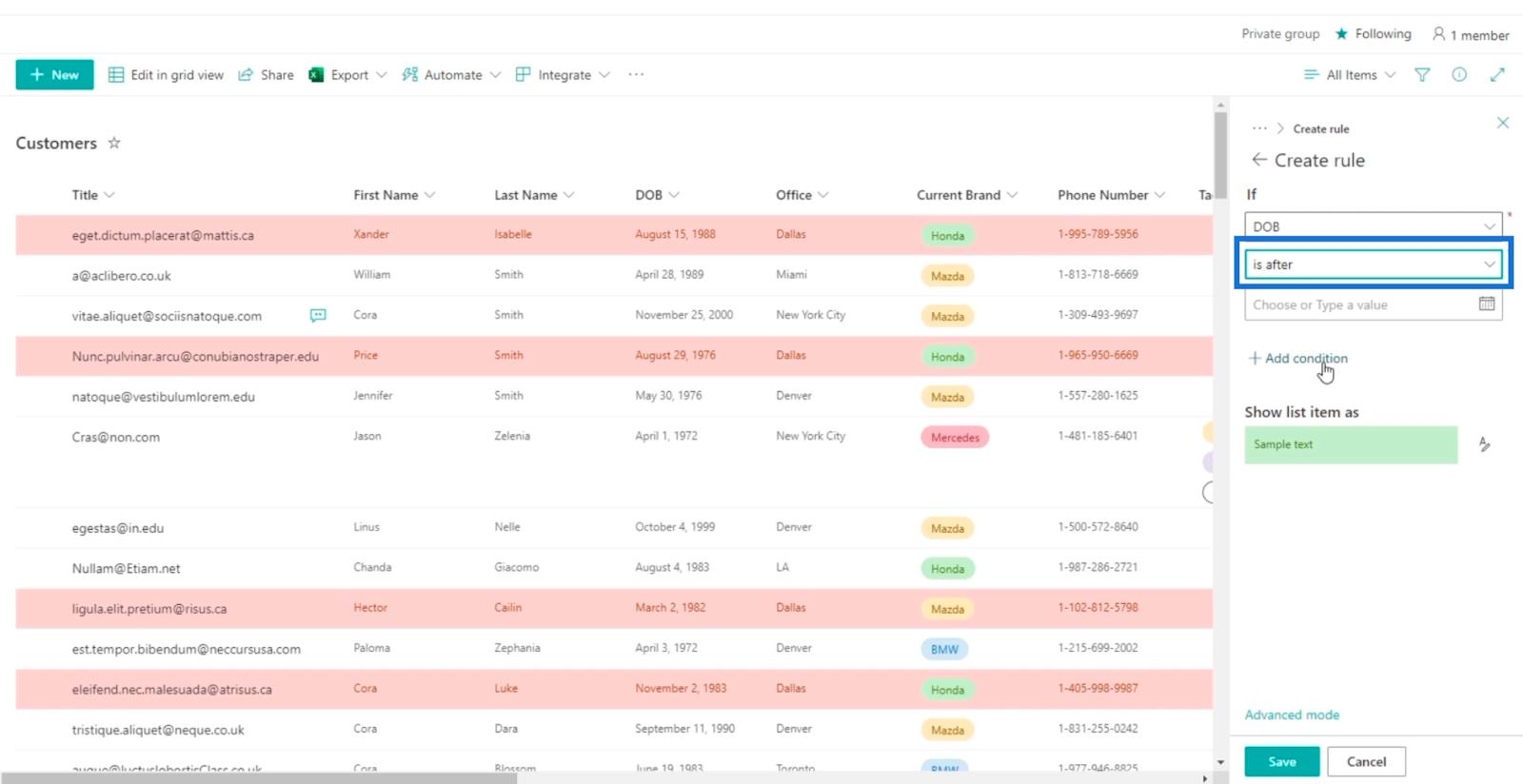 SharePoint List Formatering Walkthrough