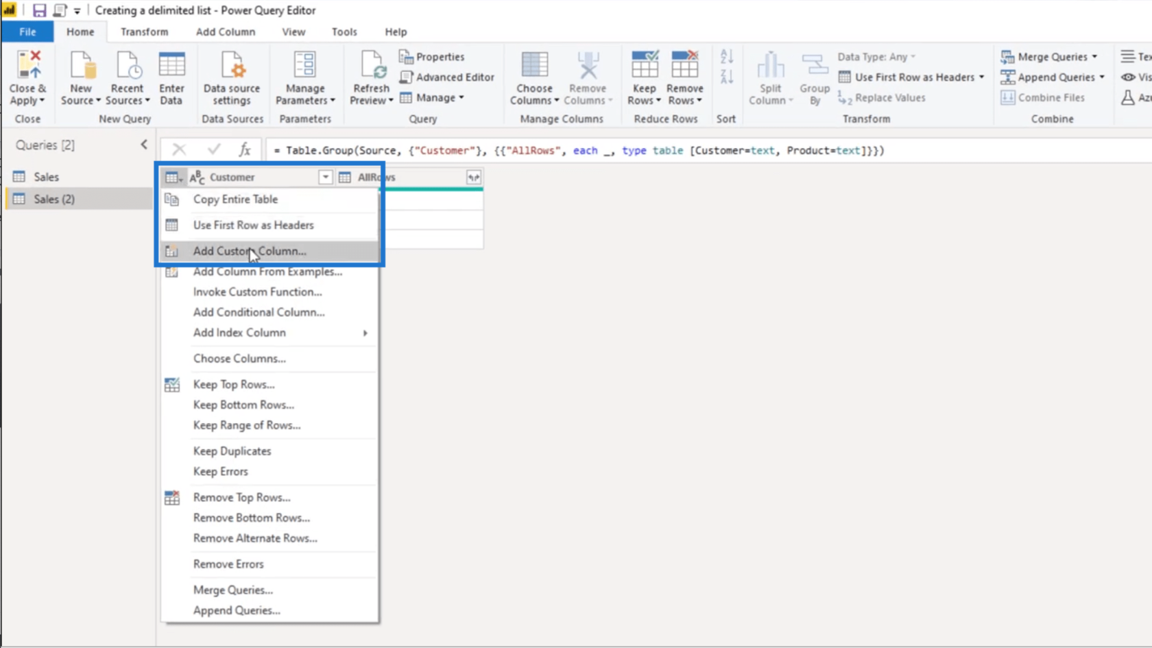 Opret en afgrænset liste i Power Query – Query Editor Tutorial