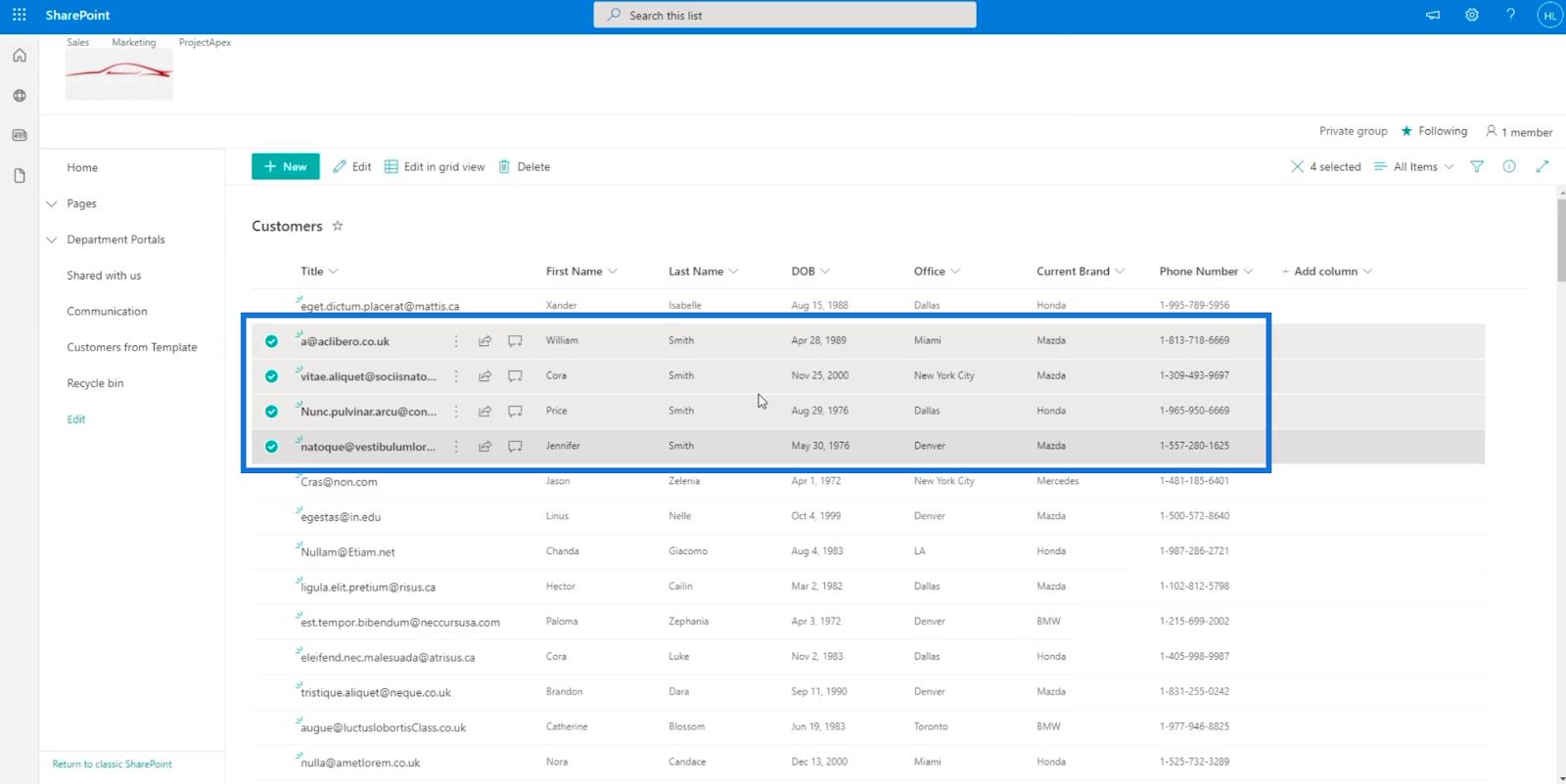 SharePoint-listobjekt: Redigera enstaka och flera objekt