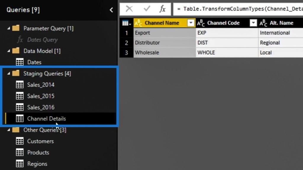 Power Query Editor: Staging Queries