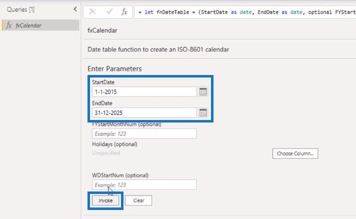 Laajennettu päivämäärätaulukko Power Query M -toiminto