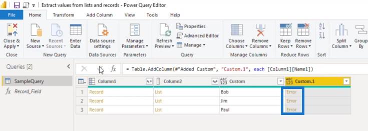 Extrahujte hodnoty ze záznamů a seznamů v Power Query