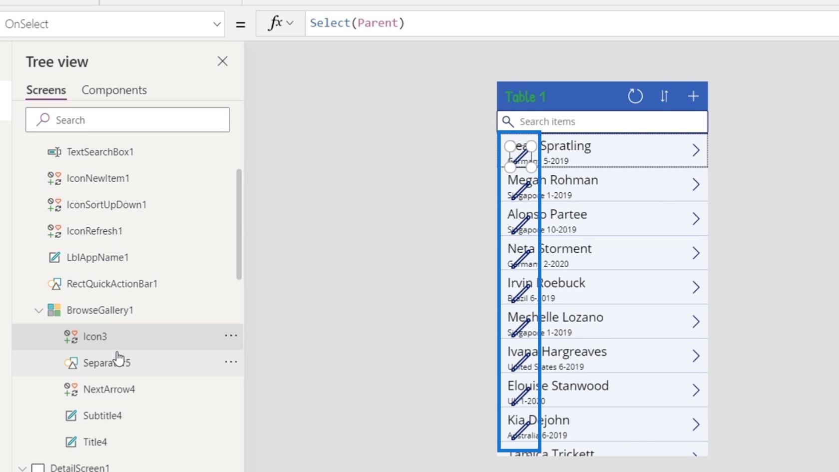 Přehled kontextu navigace PowerApps