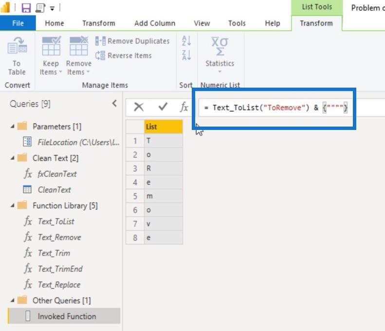 Opprette en tilpasset tekstrensefunksjon i Power Query