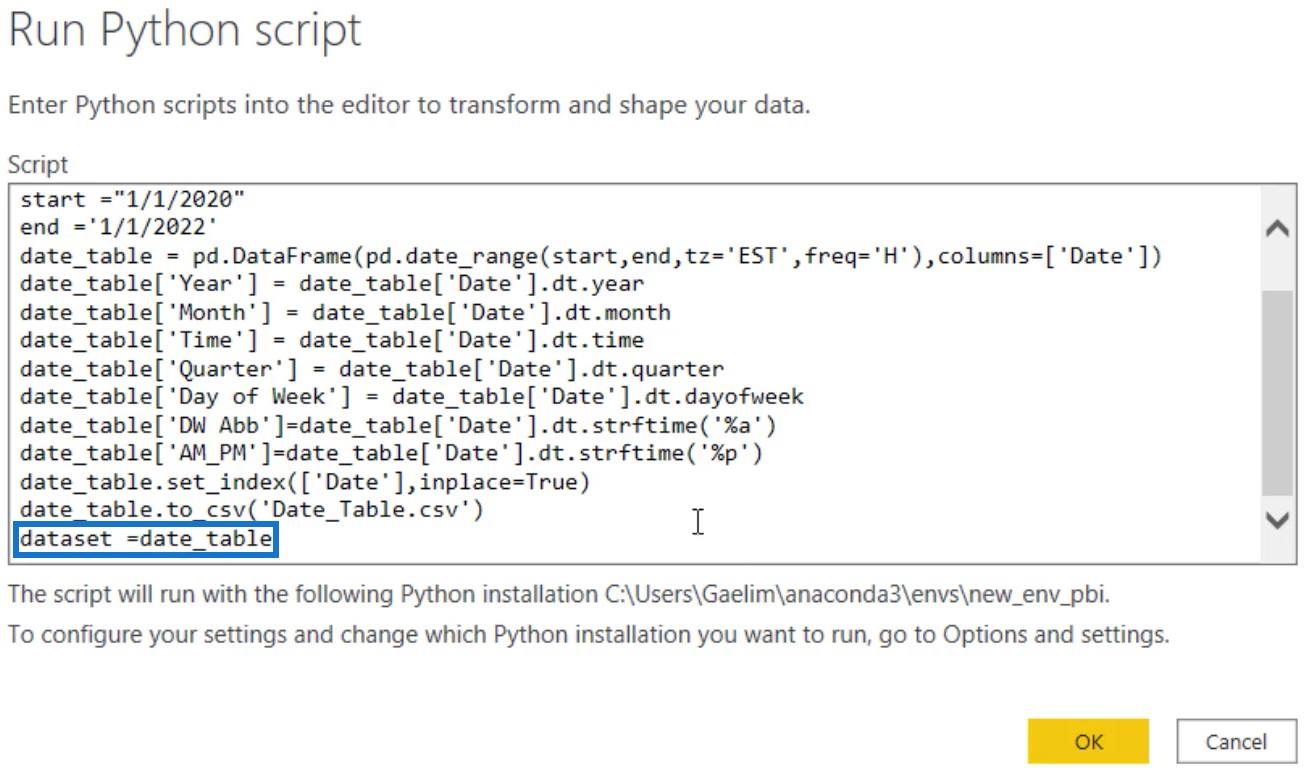 LuckyTemplates Python szkriptekkel dátumtáblázatok létrehozásához