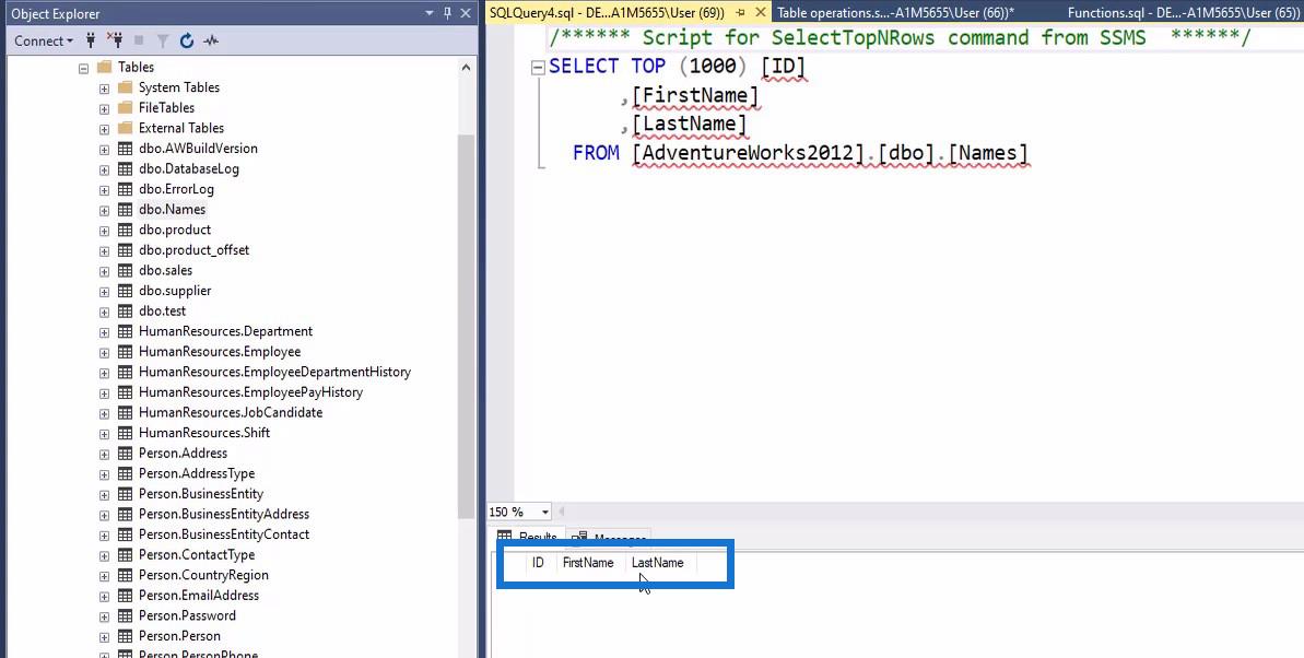 SQL-taulukon perustoiminnot