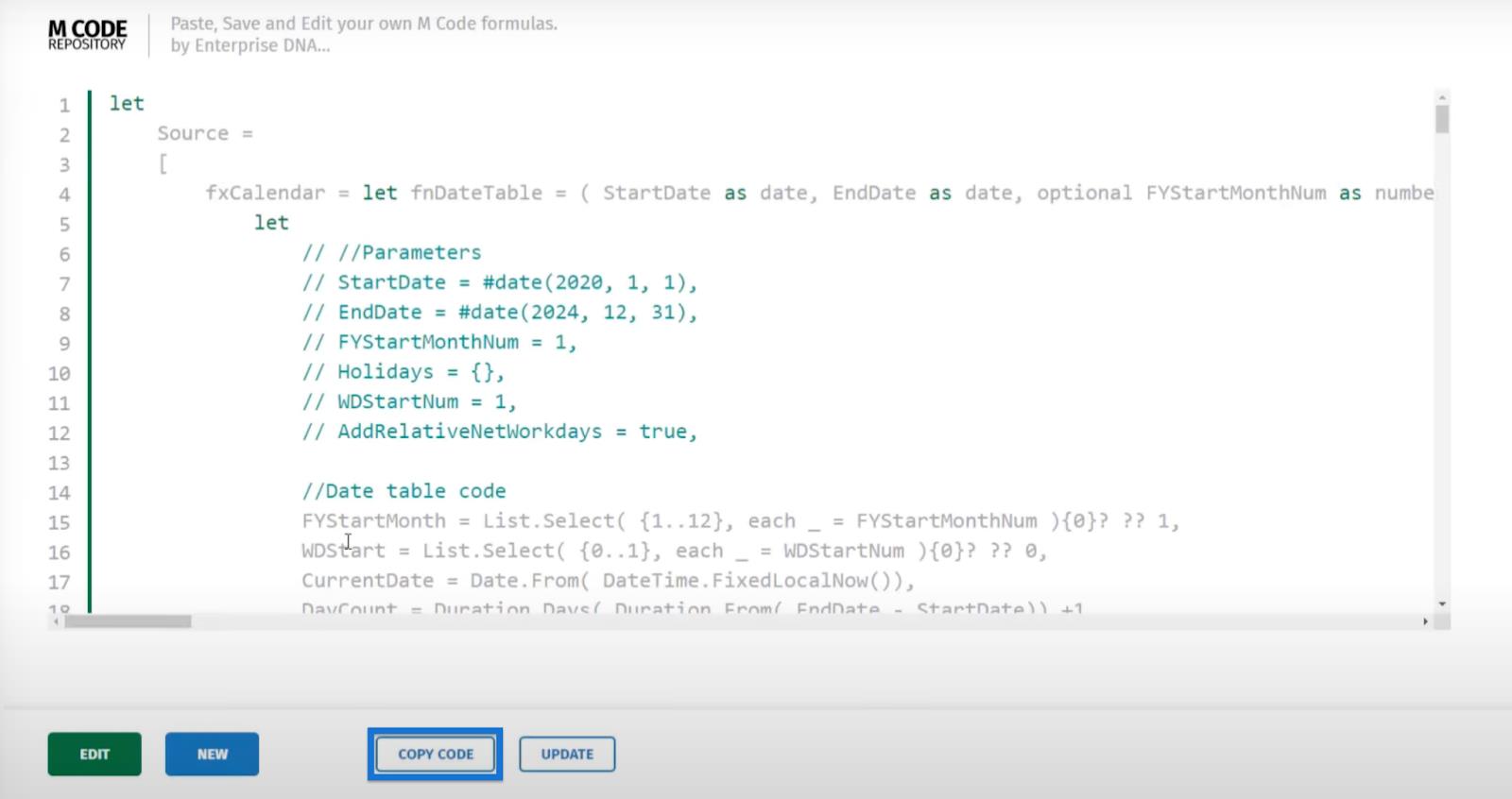 Introduktion av Power Query Extended Date Table V2