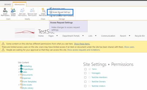 SharePoint webhely-hozzáférési kérelem testreszabása