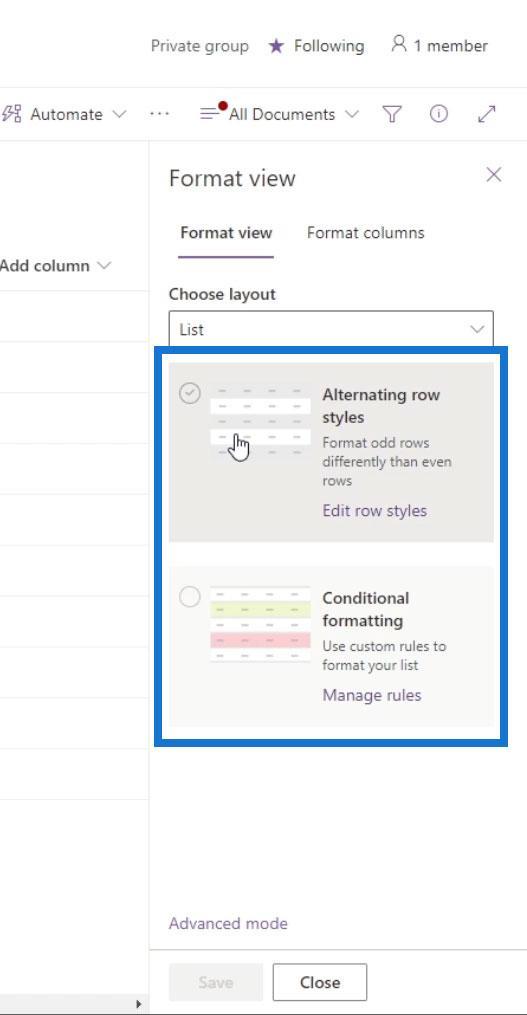 Se formatering i SharePoint