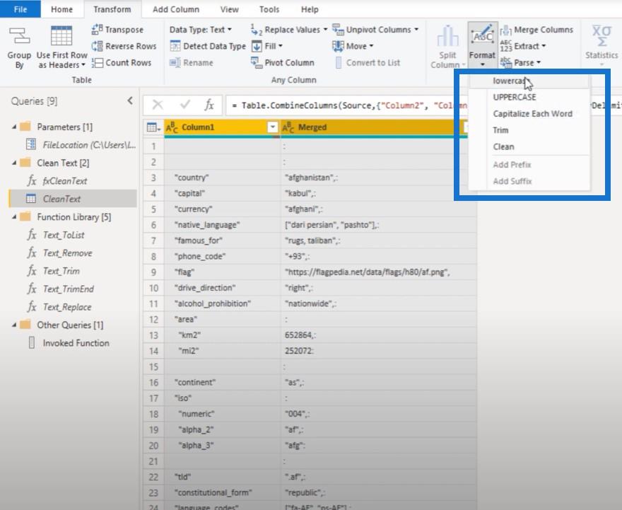 Opprette en tilpasset tekstrensefunksjon i Power Query