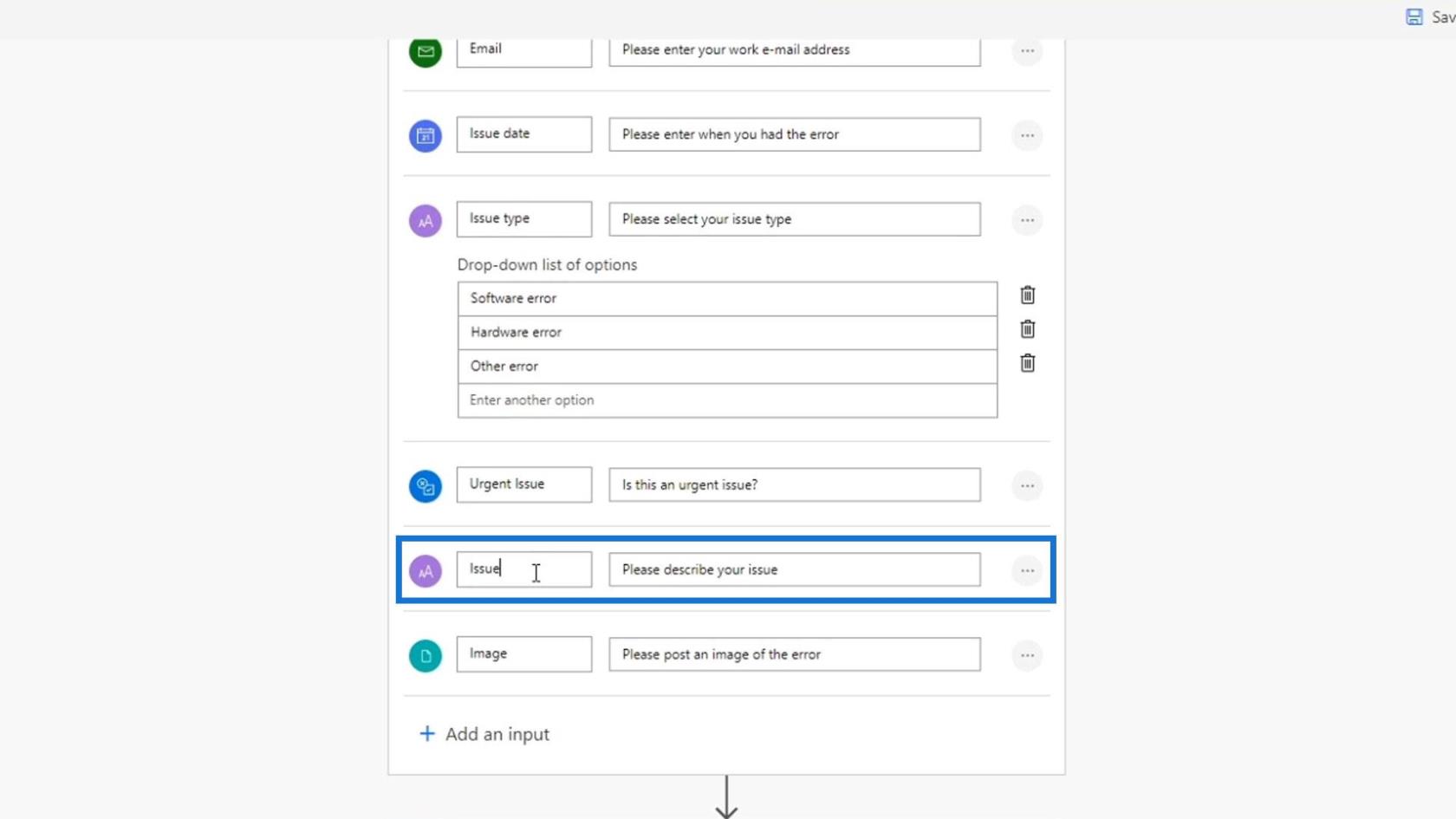 Workflow-input i Microsoft Power Automate