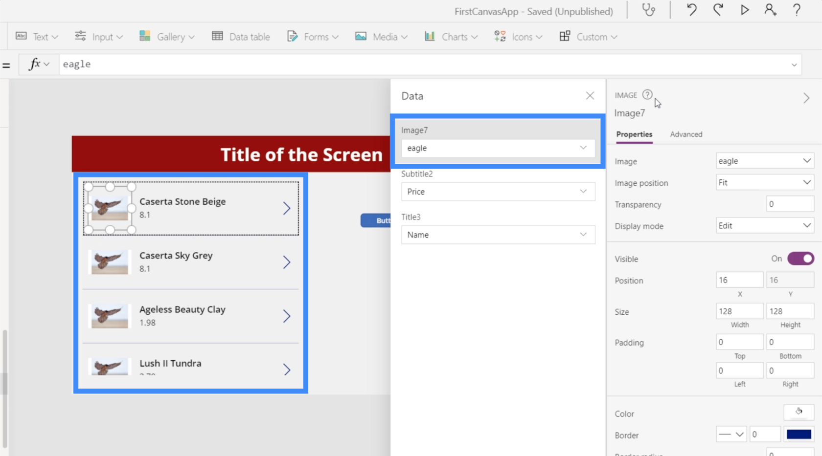 PowerApps diagramok, grafikonok és dinamikus képek