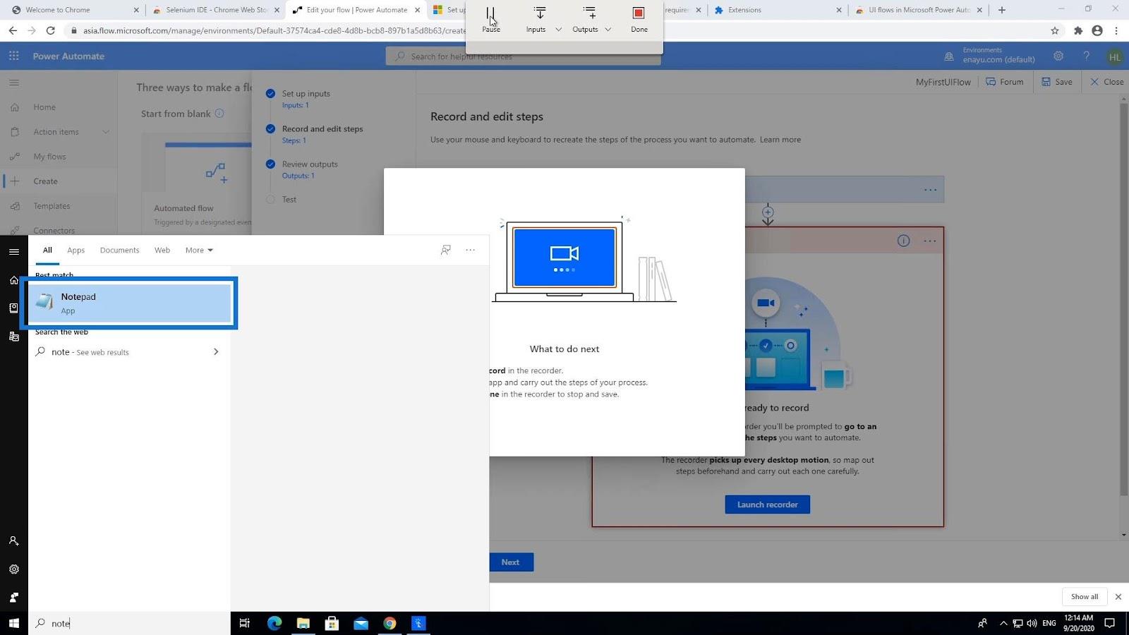 UI Flow bemenetek a Microsoft Power Automate-ban