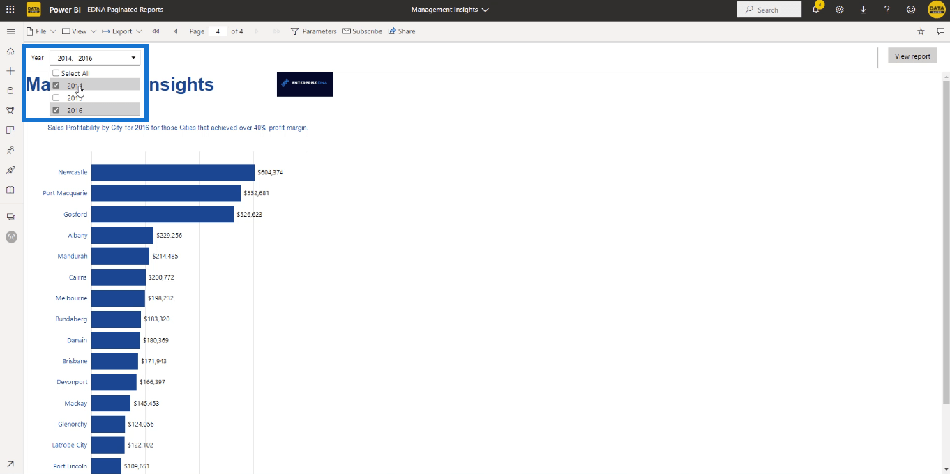 Paginerade rapporter i LuckyTemplates: Hur man publicerar och exporterar